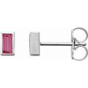 14K White Natural Pink Tourmaline Bezel-Set Earrings