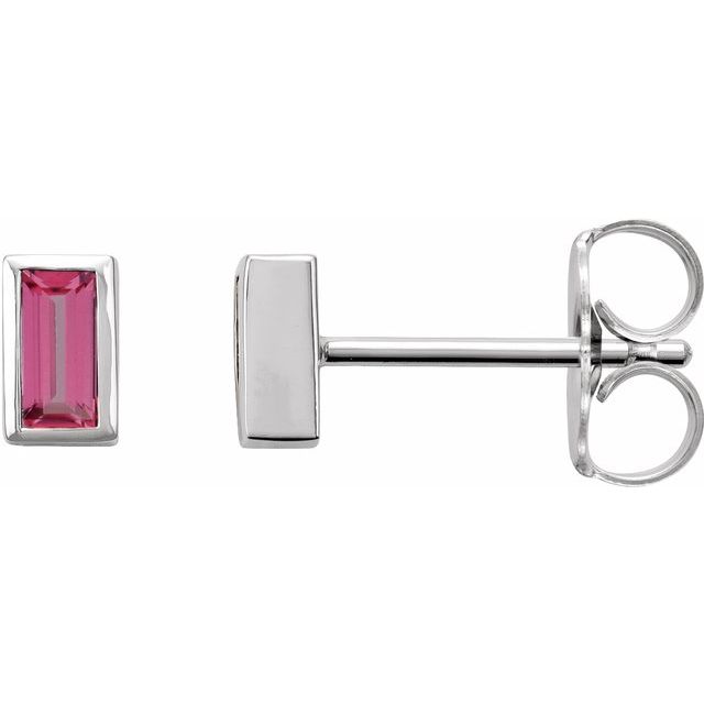 14K White Natural Pink Tourmaline Bezel-Set Earrings