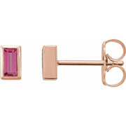 14K Rose Natural Pink Tourmaline Bezel-Set Earrings