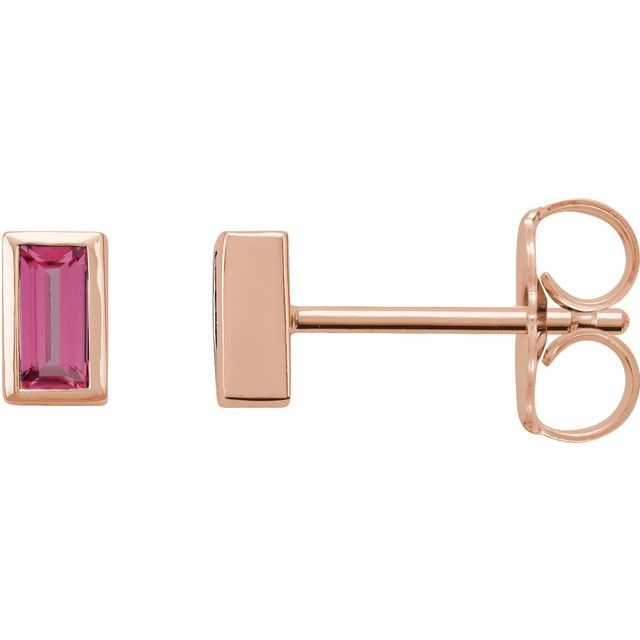 14K Rose Natural Pink Tourmaline Bezel-Set Earrings