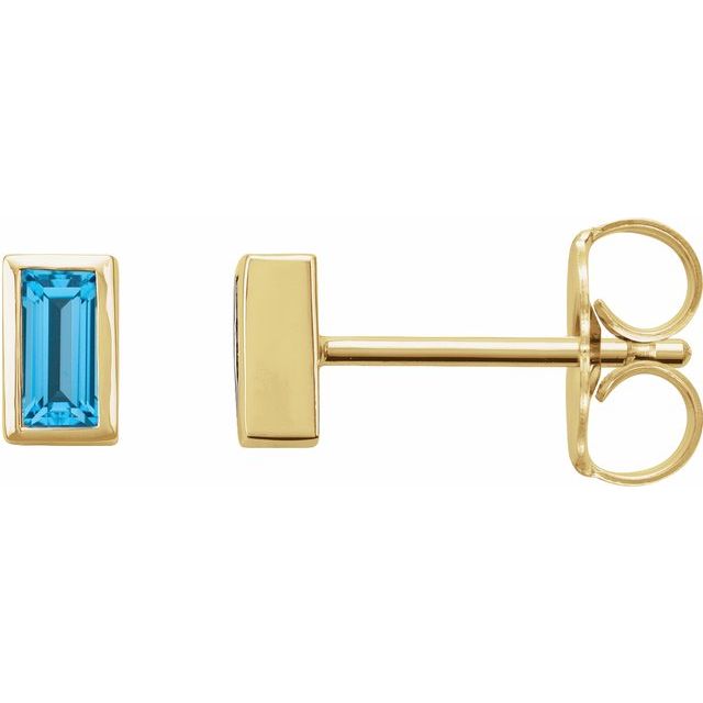 14K Yellow Natural Swiss Blue Topaz Bezel-Set Earrings