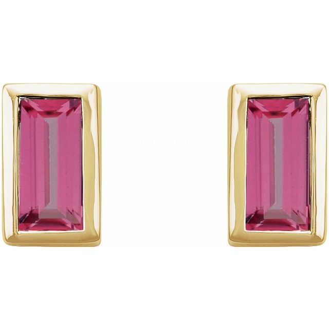 14K Yellow Natural Pink Tourmaline Bezel-Set Earrings