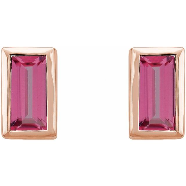 14K Rose Natural Pink Tourmaline Bezel-Set Earrings