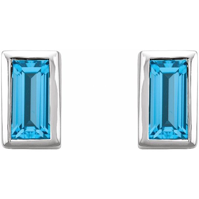 14K White Swiss Blue Topaz Bezel-Set Earrings