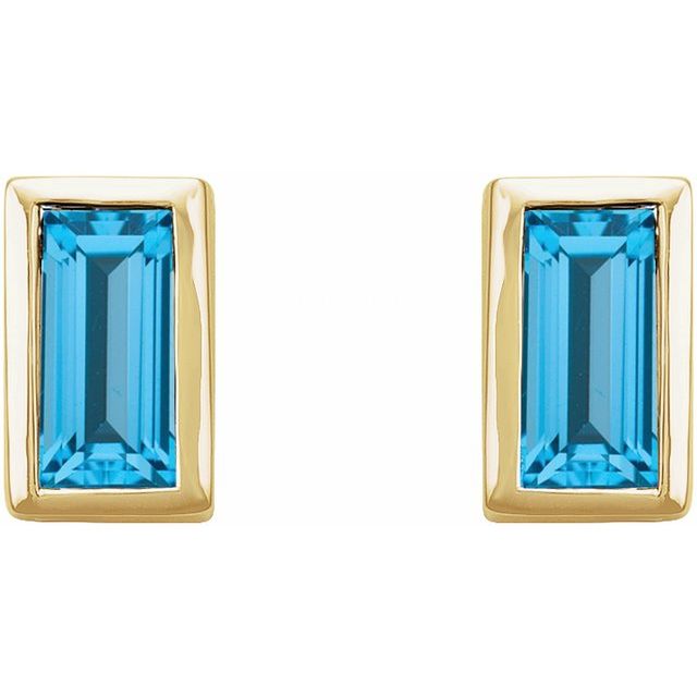 14K Yellow Natural Swiss Blue Topaz Bezel-Set Earrings