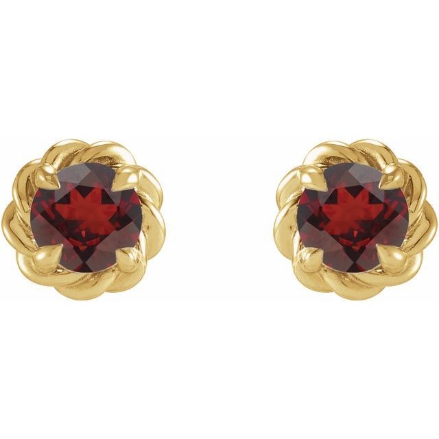 14K Yellow 5 mm Natural Mozambique Garnet Claw-Prong Rope Earrings