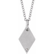 14K White .005 CT Natural Diamond Rhombus 16-18' Necklace