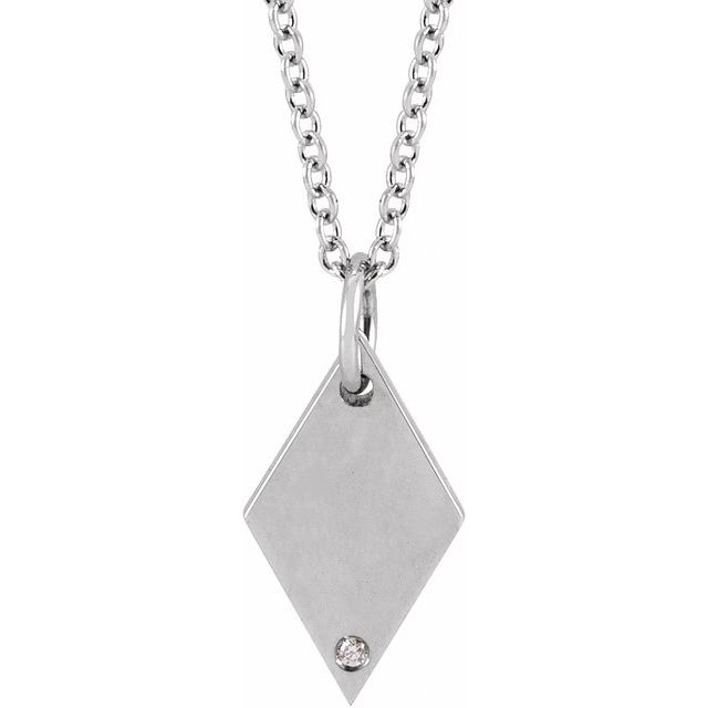 14K White .005 CT Natural Diamond Rhombus 16-18' Necklace