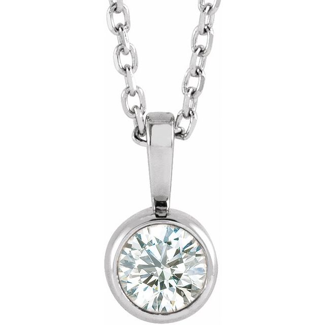 14K White 1/4 CT Lab-Grown Diamond Bezel-Set Solitaire 16-18' Necklace