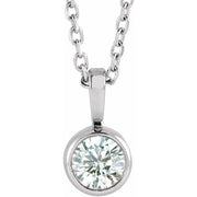 Sterling Silver 1/10 CT Natural Diamond Bezel-Set Solitaire 16-18' Necklace