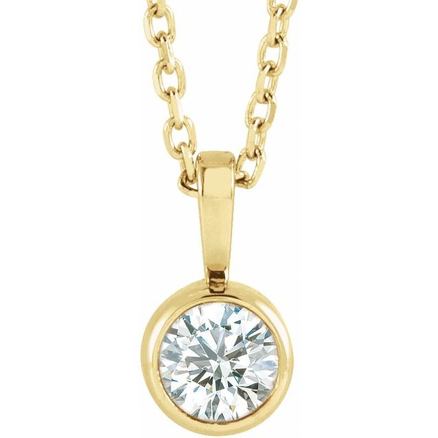 14K Yellow 1/4 CT Natural Diamond Bezel-Set Solitaire 16-18' Necklace