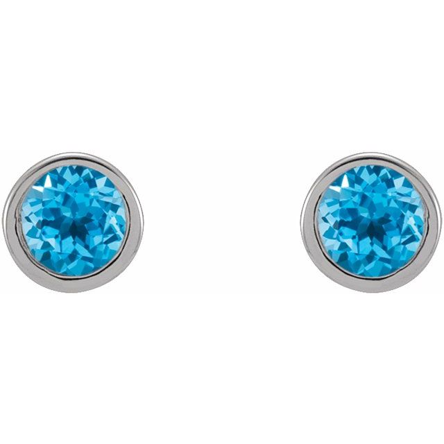 14K White 2.5 mm Round Natural Swiss Blue Topaz Micro Bezel-Set Earrings
