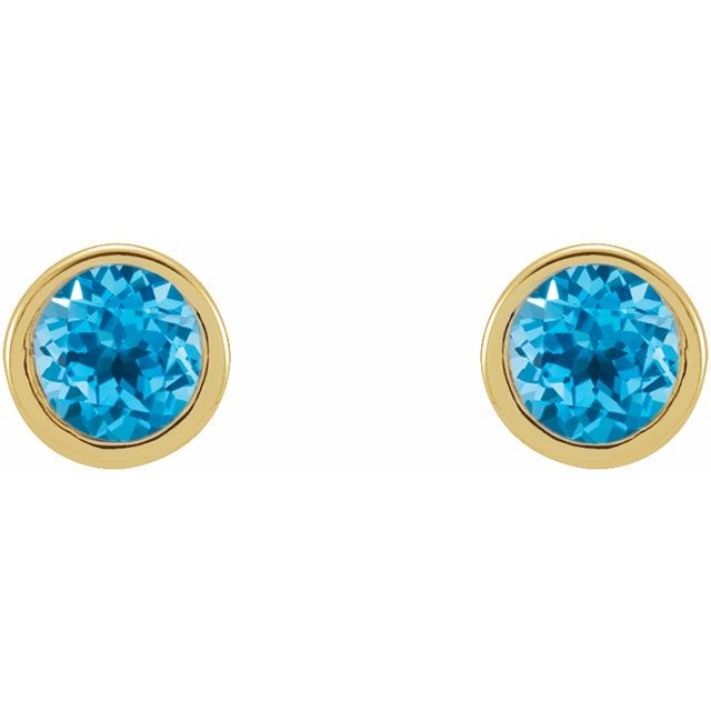 14K Yellow 2.5 mm Round Natural Swiss Blue Topaz Micro Bezel-Set Earrings