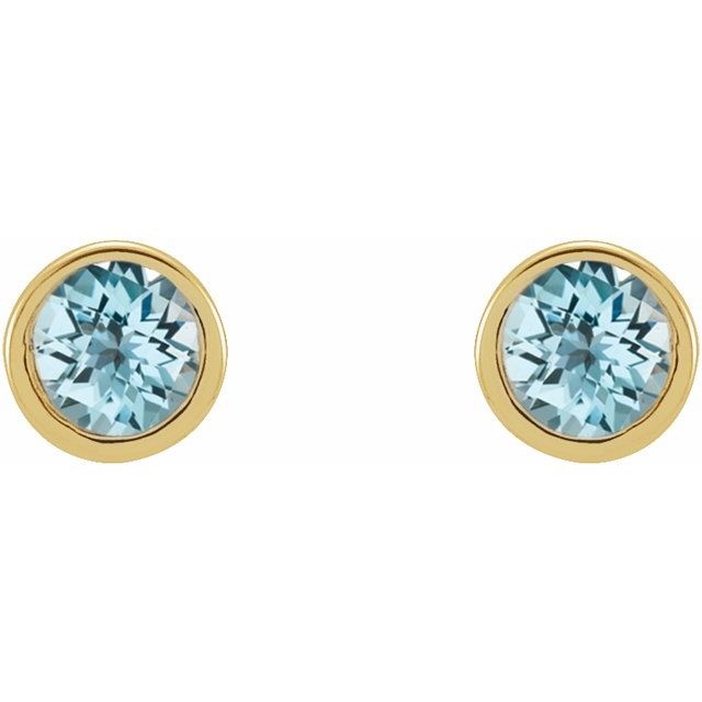 14k Yellow 2.5 Mm Round Natural Sky Blue Topaz Micro Bezel-set Earrings