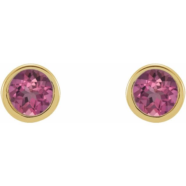 14K Yellow 2 mm Round Natural Pink Tourmaline Micro Bezel-Set Earrings