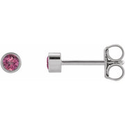 14K White 2.5 mm Round Natural Pink Tourmaline Micro Bezel Single Stud Earring
