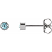 14K White 2.5 mm Round Natural Sky Blue Topaz Micro Bezel-Set Earrings