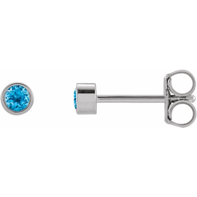 14K White 2.5 mm Round Natural Swiss Blue Topaz Micro Bezel-Set Earrings
