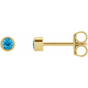14K Yellow 2.5 mm Round Natural Swiss Blue Topaz Micro Bezel-Set Earrings