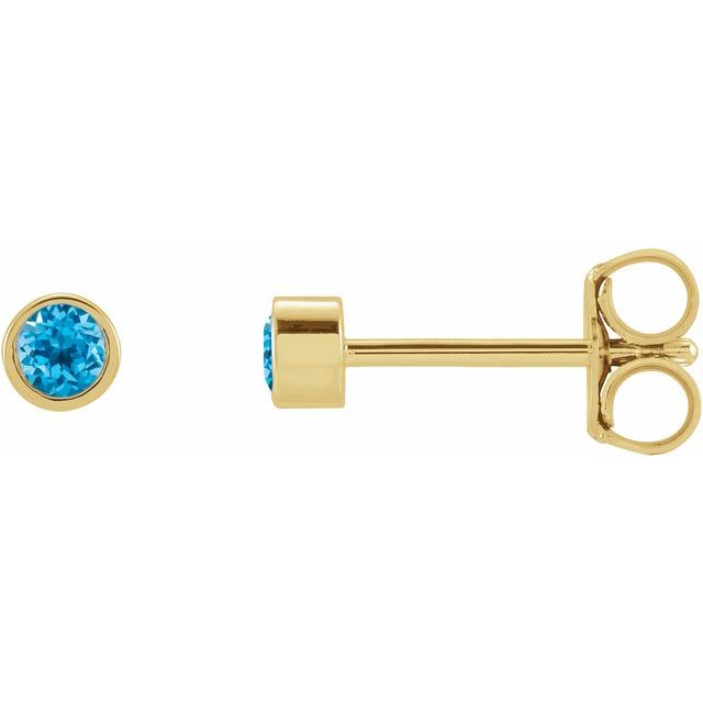 14K Yellow 2.5 mm Round Natural Swiss Blue Topaz Micro Bezel-Set Earrings