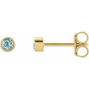 14k Yellow 2.5 Mm Round Natural Sky Blue Topaz Micro Bezel-set Earrings