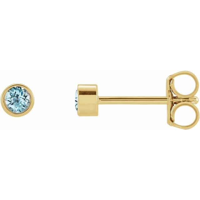 14k Yellow 2.5 Mm Round Natural Sky Blue Topaz Micro Bezel-set Earrings