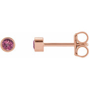 14K Rose 2.5 mm Round Natural Pink Tourmaline Micro Bezel-Set Earrings