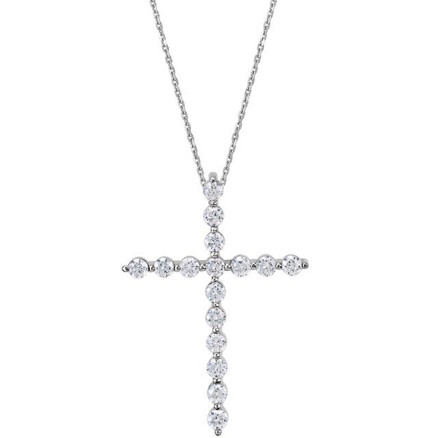14k White 1/4 Ctw Natural Diamond Cross 18' Necklace