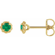 14K Yellow 3 mm Lab-Grown Emerald Claw-Prong Rope Earrings