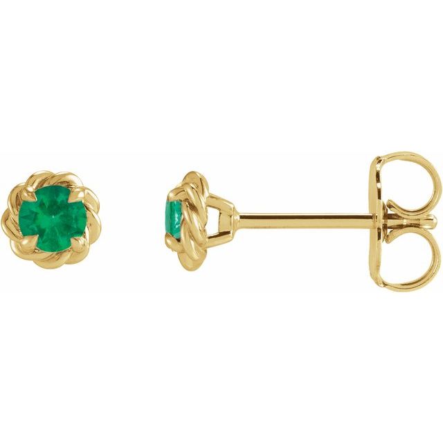 14K Yellow 3 mm Lab-Grown Emerald Claw-Prong Rope Earrings