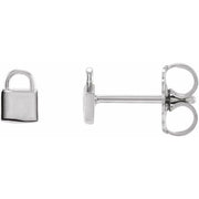14K White Petite Lock Earrings