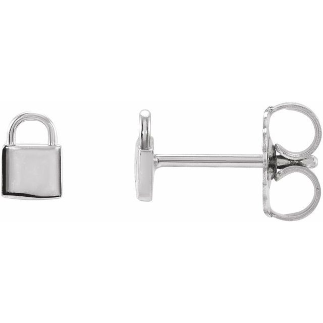 14K White Petite Lock Earrings