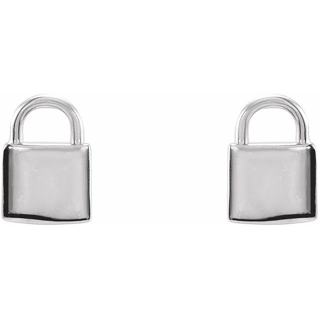 14K White Petite Lock Earrings