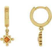 14K Yellow Natural Citrine Beaded Bezel-Set Hoop Earrings