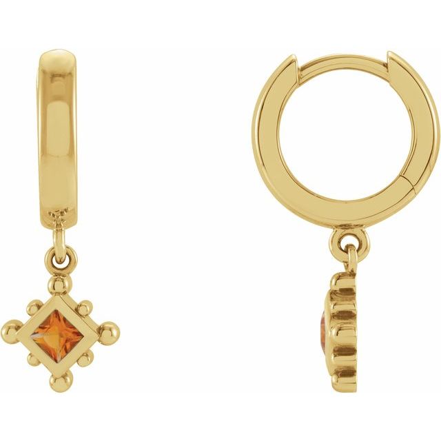 14K Yellow Natural Citrine Beaded Bezel-Set Hoop Earrings