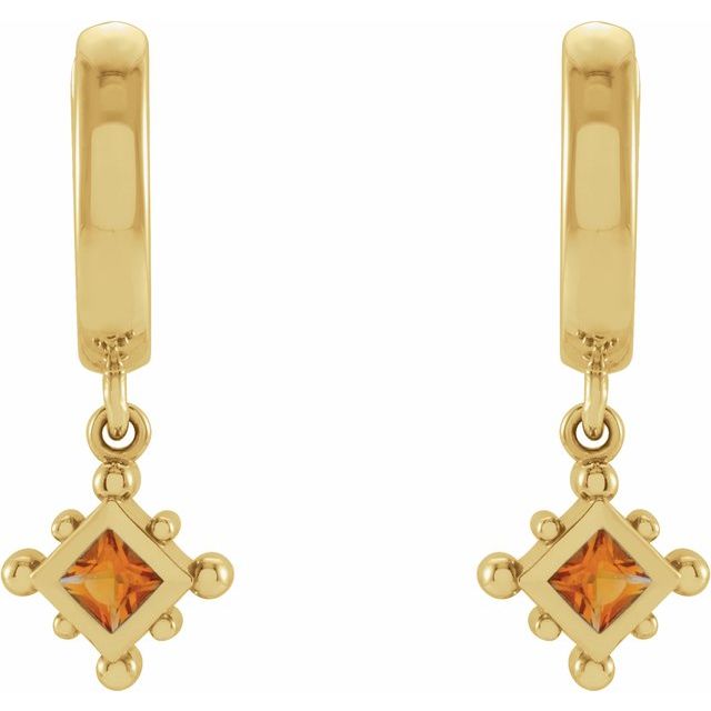 14K Yellow Natural Citrine Beaded Bezel-Set Hoop Earrings