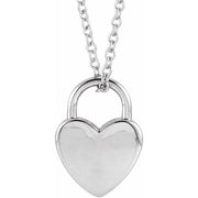 14K White Engravable Heart Lock 16-18' Necklace