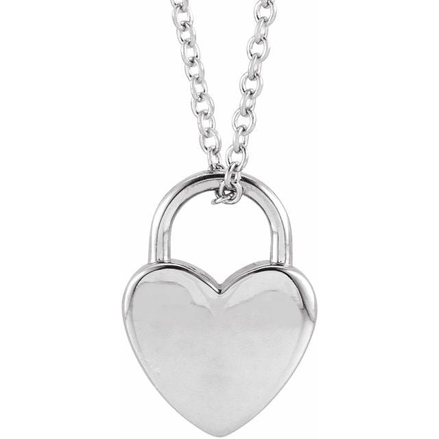 14K White Engravable Heart Lock 16-18' Necklace