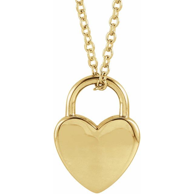 14K Yellow Engravable Heart Lock 16-18' Necklace