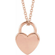 14K Rose Engravable Heart Lock 16-18' Necklace