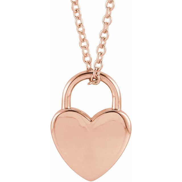14K Rose Engravable Heart Lock 16-18' Necklace