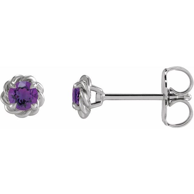 14K White 3 mm Natural Amethyst Claw-Prong Rope Earrings
