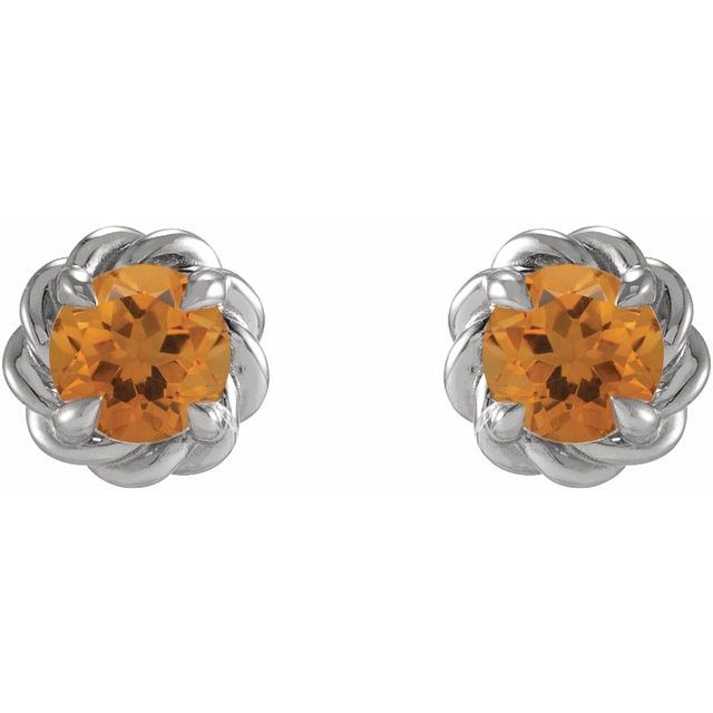Sterling Silver 4.5 mm Natural Citrine Claw-Prong Rope Earrings