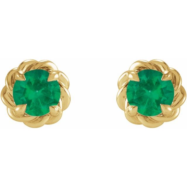 14K Yellow 3 mm Lab-Grown Emerald Claw-Prong Rope Earrings