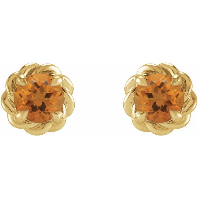 14K Yellow 5 mm Natural Citrine Claw-Prong Rope Earrings