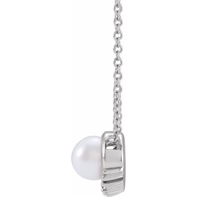 14K White Cultured White Akoya Pearl & .025 CTW Natural Diamond 18' Necklace
