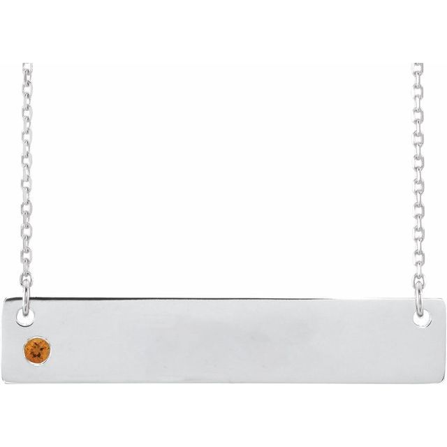 Sterling Silver Natural Citrine Engravable Bar 16-18' Necklace
