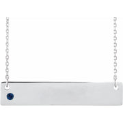 Sterling Silver Natural Blue Sapphire Engravable Bar 16-18' Necklace