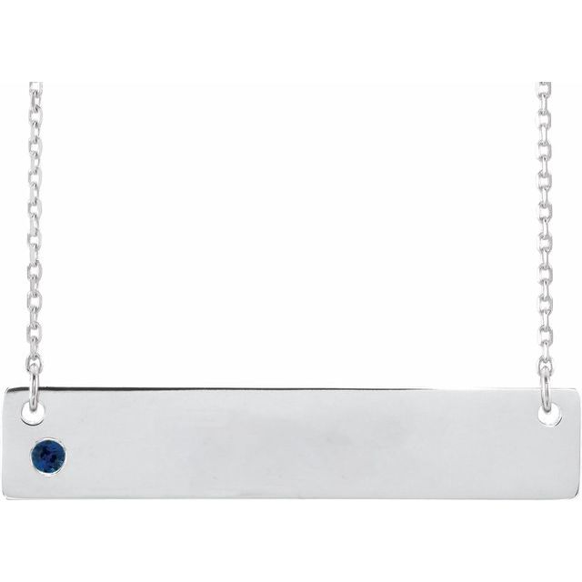 Sterling Silver Natural Blue Sapphire Engravable Bar 16-18' Necklace