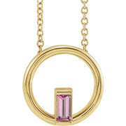 14K Yellow Natural Pink Tourmaline Circle 16-18' Necklace
